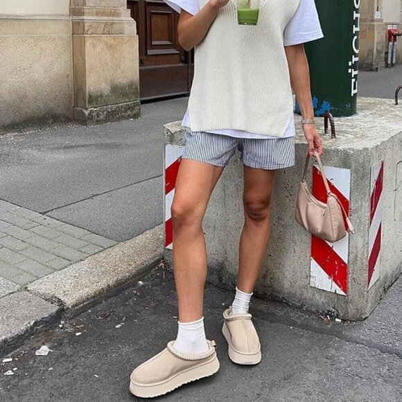 Platform Mini Ankle Boots Short Fur Fleece Lined Women's Slippers - Picture 7 of 7